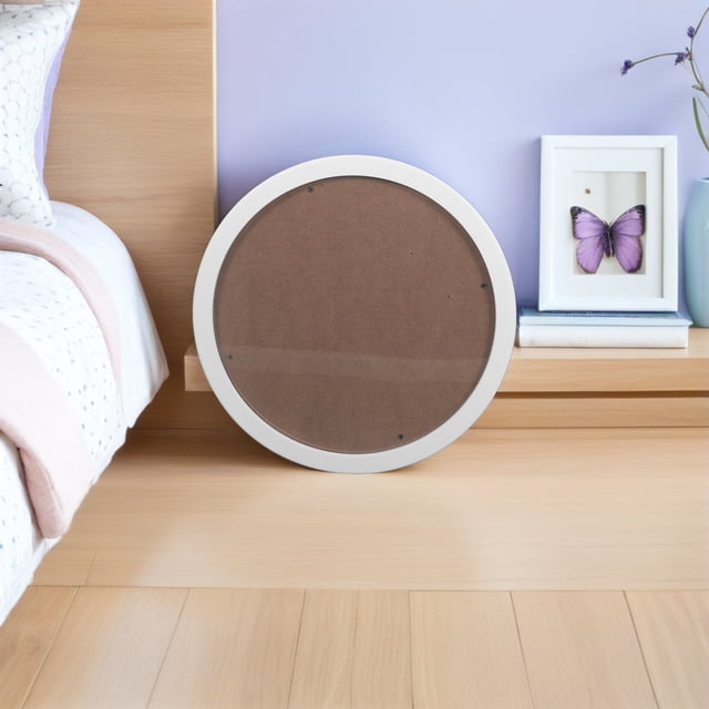 LABSERRON White Wooden Round Photo Frame with Artistic Circular Design for Wall Mounted Living Room Decor