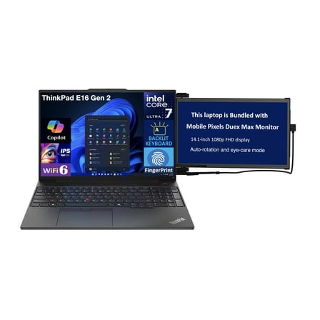 Lenovo ThinkPad E16 Gen 2 Business Laptop 16.0in WUXGA (Intel Ultra 7 155U, 16GB DDR5, 2TB PCIe SSD, Intel Graphics, Win 11 Pro) w/Duex Max DS Monitor