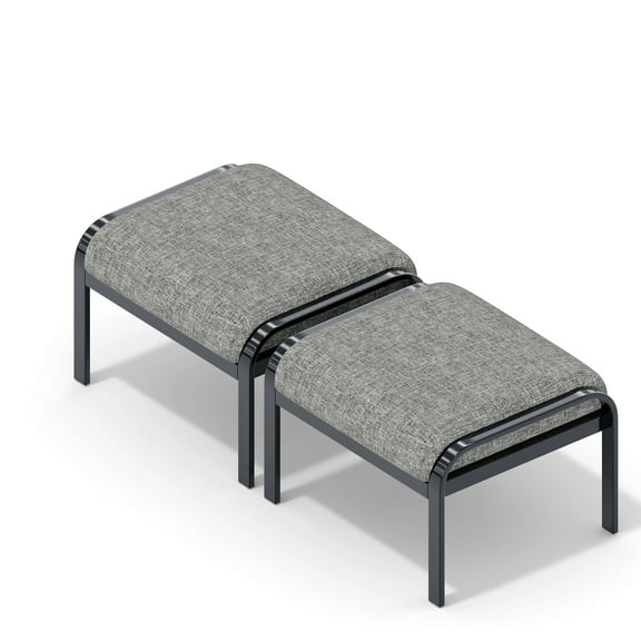 HOMREST Metal Outdoor Ottoman, 2-Piece Aluminum Footstool w/Removable Cushion, Multipurpose Footrest Stool Additional Seating, Set of 2 Outdoor Ottomans for Patio Deck (Grey)