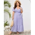 thumbnail image 5 of Plus Size Wedding Guest Maxi Dresses for Curvy Women, Summer Casual Floral Long Party Sundress with 3/4 Sleeve, 5 of 8