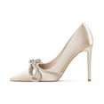 thumbnail image 2 of XYD Women Graceful Rhinestone Bowknot Stiletto High Thin Heel Slip On Pumps Pointed Closed Toe Dress Bridal Shoes Size 7 Beige, 2 of 4
