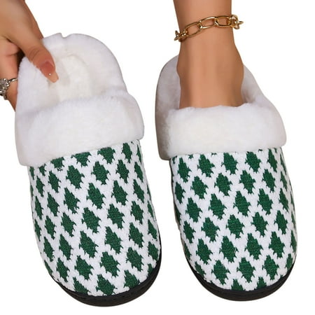 

mtvxesu Cloud Slides Winter Thick Sole Indoor Home Warmth Non Slip Fashion Cotton Slippers Knitted Plaid Womens Slide Sandals Dinner Party Summer Savings