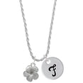 thumbnail image 1 of Delight Jewelry Silvertone Flower Silvertone Script Initial Disc - F - Charm Necklace, 20"+3", 1 of 4