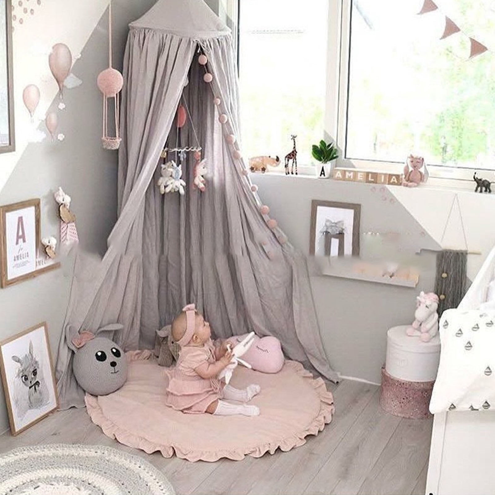EVEXPLO Baby for Play Mat Lace Solid Color Crawling Mat Kids Room Floor Rug Round Game Pad Playmat Children Bedroom Nursery