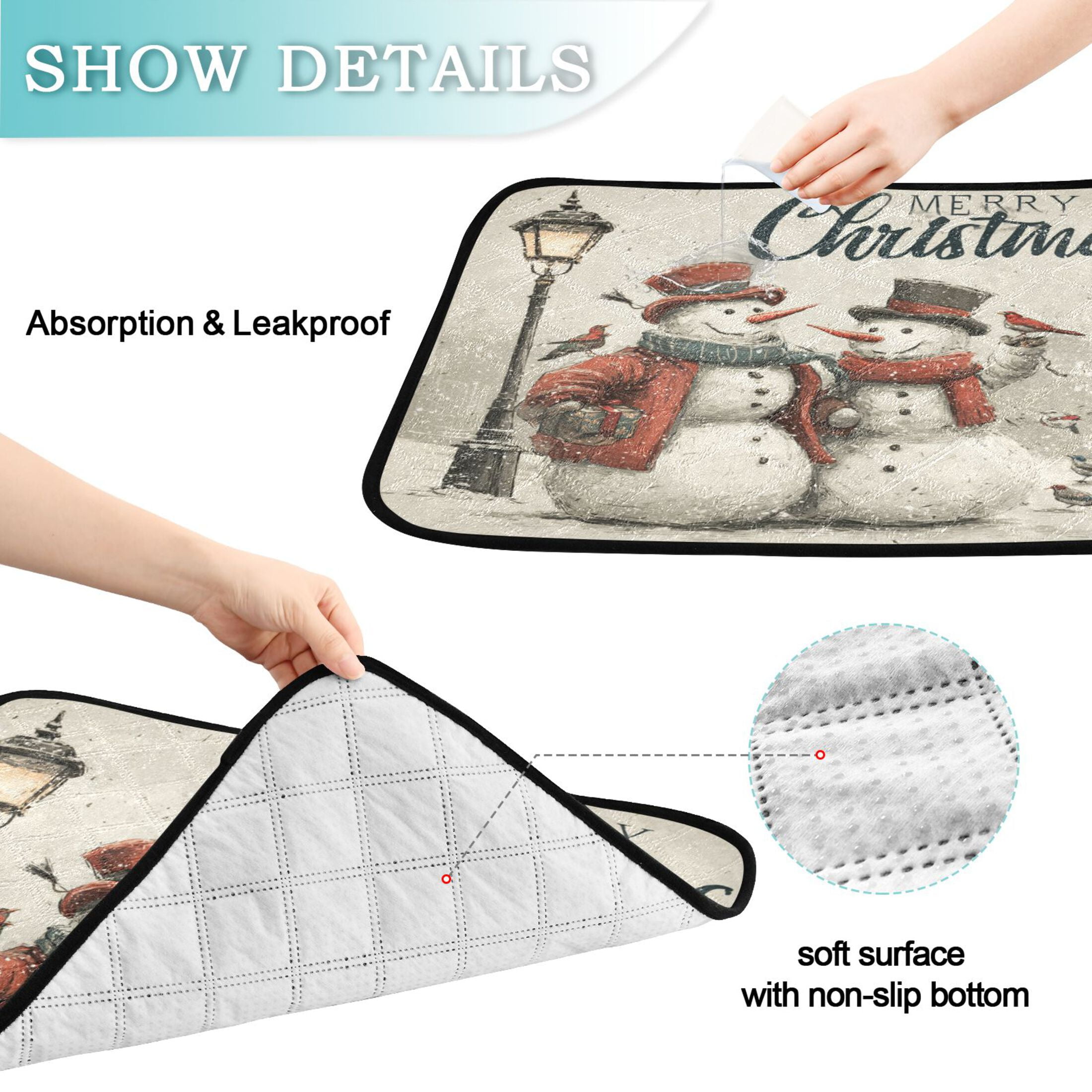 Qxltty Vintage Snowmen Cat litter Pads Pet Set of 2 Diaper Mats Center Anti-leakage Layer Absorbent Soft and Comfortable