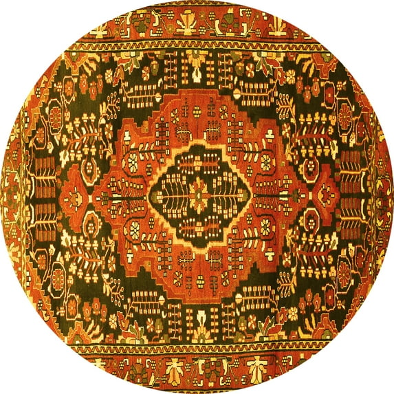 Ahgly Company Machine Washable Indoor Round Persian Yellow Traditional Area Rugs, 8' Round