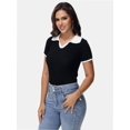 thumbnail image 2 of Women's Short Sleeve V Neck T Shirts Summer Knit Slim Fitted Basic Solid Color Tee Tops, 2 of 6