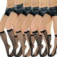 thumbnail image 5 of ToBeInStyle Pack of 6 Fashion Novelty Nylon Black Fishnet Knee High Socks - One Size, 5 of 6