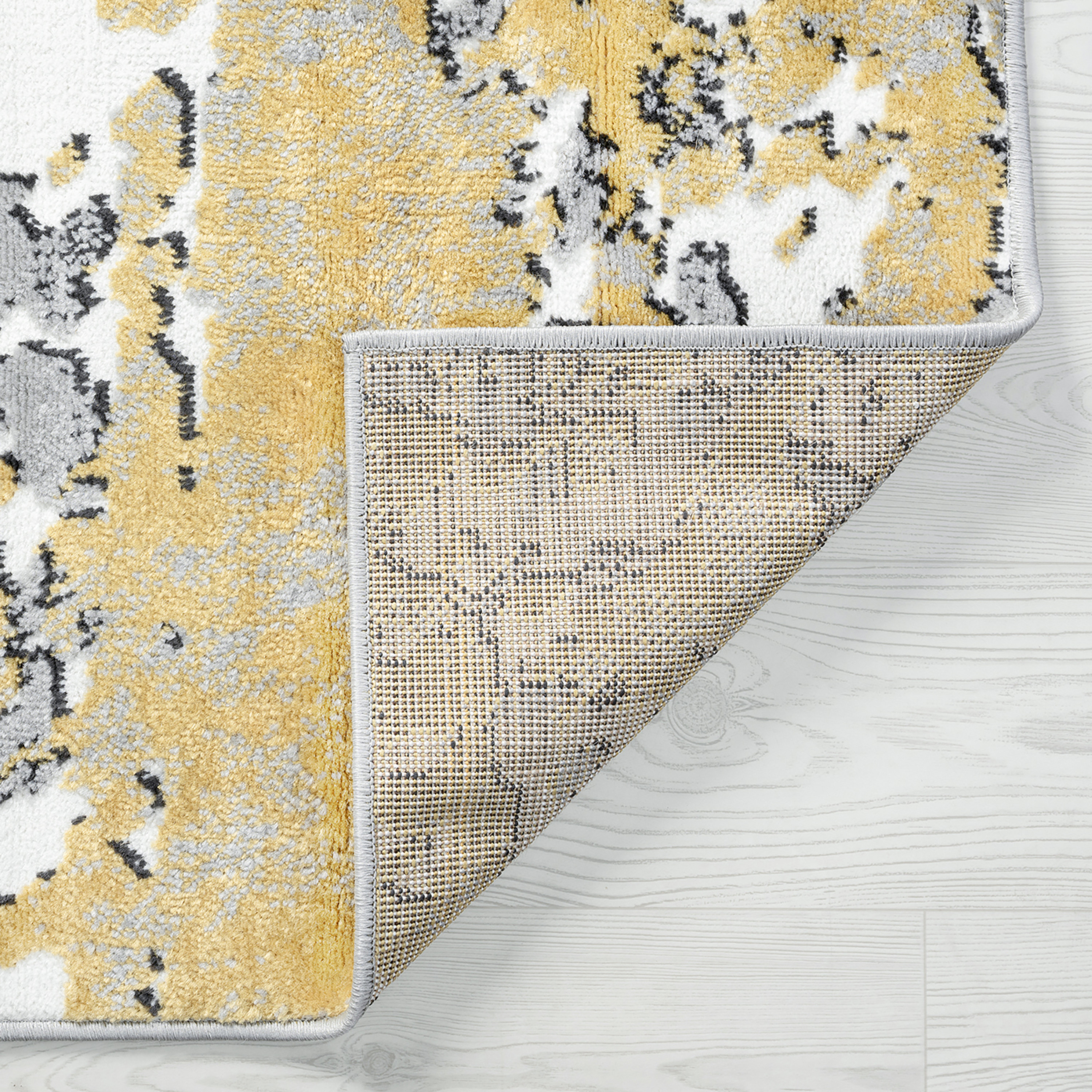 Contemporary 8x10 Area Rug (7'11'' x 10'3'') Abstract Yellow, Gray Living Room Easy to Clean