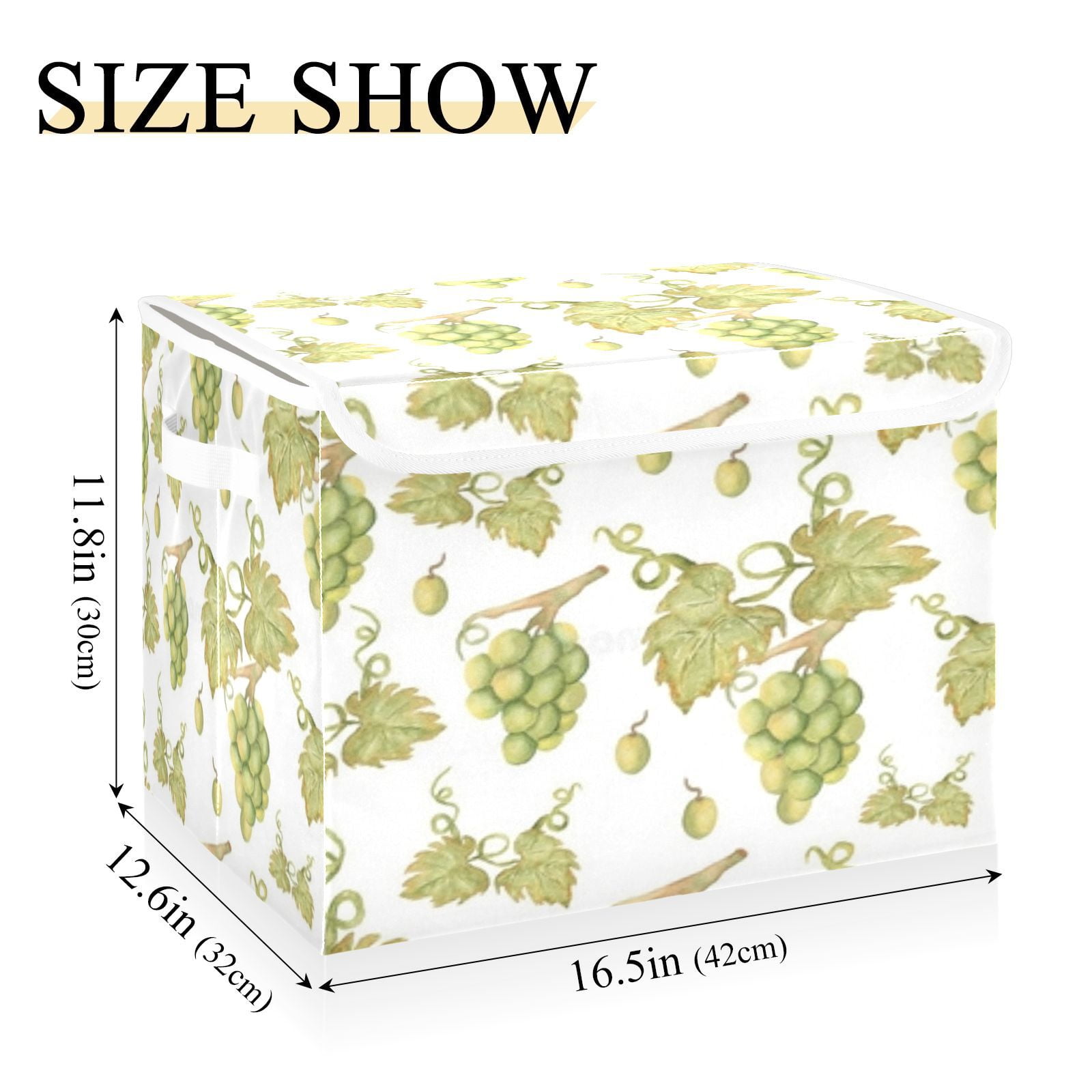 Green grapes leaf pattern background Large Toy Box Chest Storage with Flip-Top Lid, Collapsible Storage Boxes Container Bins for Toys, Playroom Organizers