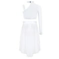 thumbnail image 3 of Nyeemya Kids Girls One Shoulder Long Sleeve Dance Crop Tops with Chiffon Skirt Set White 14, 3 of 7