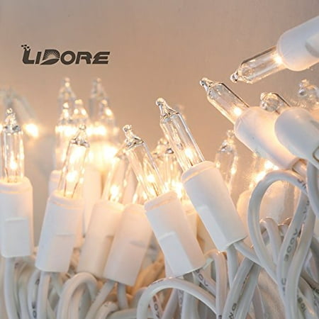 LIDORE 100 Counts Super Bright Clear Mini Christmas tree Lights. White Wire Best Gift for Decoration. End to End Connection. Set of