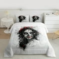 thumbnail image 3 of Manfei Skeleton Bride Queen Comforter Set for Teens, Red Romantic Rose Bedding Sets, Gothic Halloween Style Reversible Bedding Comforter Set, Breathable Home Decor, 3pcs, 3 of 9