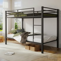 Aukfa Metal Bunk Bed Twin Over Twin, High Guardrail and Metal Slats, Space-Saving Bed Frame for Kids Teens, Black