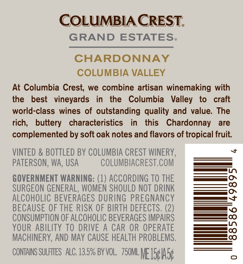 Columbia Crest Grand Estates Chardonnay Wine 750 Ml Walmart Com Columbia Crest Grand Estates Chardonnay Wine 750 Ml Walmart Com