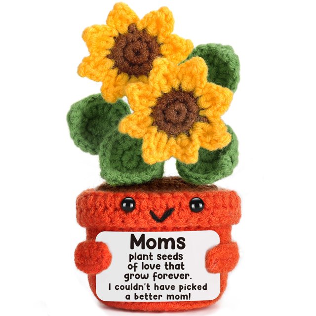Muñeca de felpa con forma de girasol tejida a mano, regalo para mamá, 13 cm