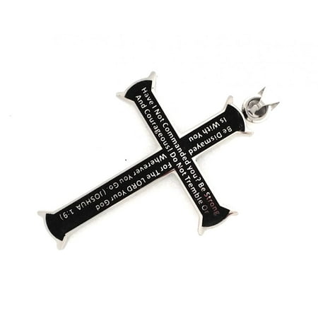 Strong Courageous (Joshua 1:9) Bible Cross Black Stainless Steel Men's Necklace, Chain in Gift Bag