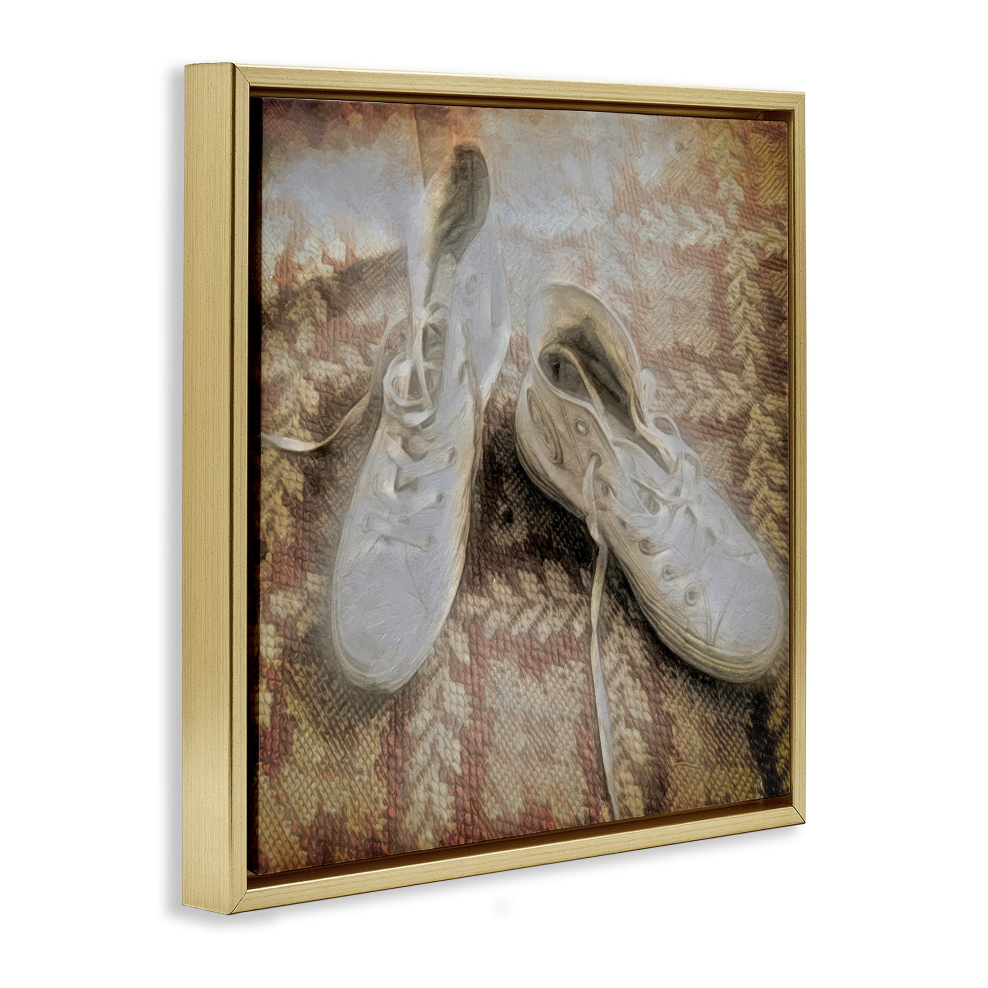 Stupell Industries Vintage Classic High Tops Fashion Painting Gold Floater Framed Canvas Art Print Wall Art, 25 x 25