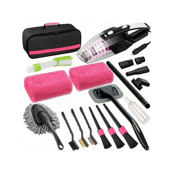 19pcs/Set Car Cleaning Wash Kit Interior Detailing Cleaner Kit With High Power Handheld Vacuum, Brush Set, Windshield Tool, Duster, Towels, Complete Car Care Tool