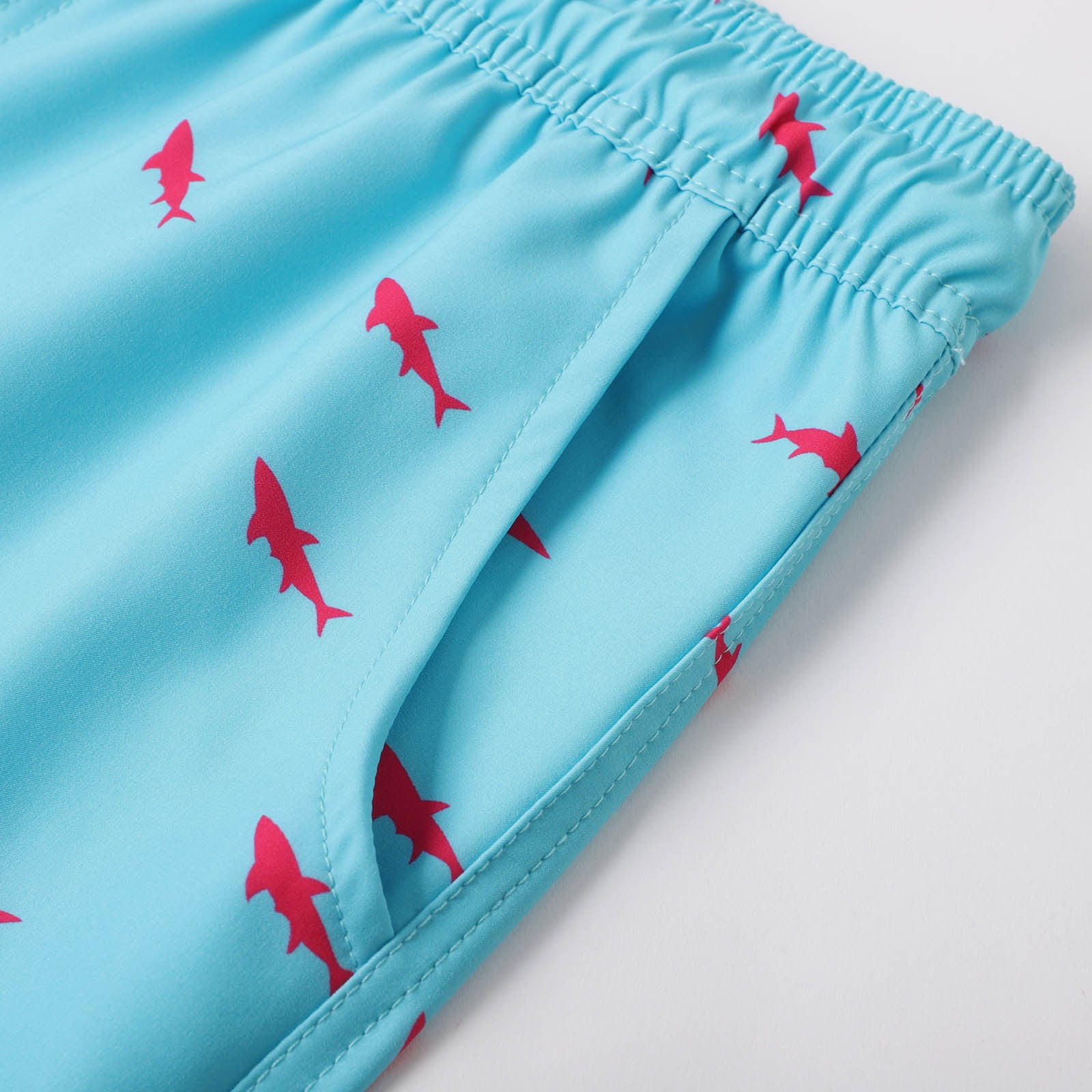 Tisuna Stylish Men's Swim Shorts Shark Print Drawstring Elastic Waist Straight Leg Trunks With Liner Male Casual Summer Beach Vacation Pool Party Shorts Sky Blue Size Xxxl