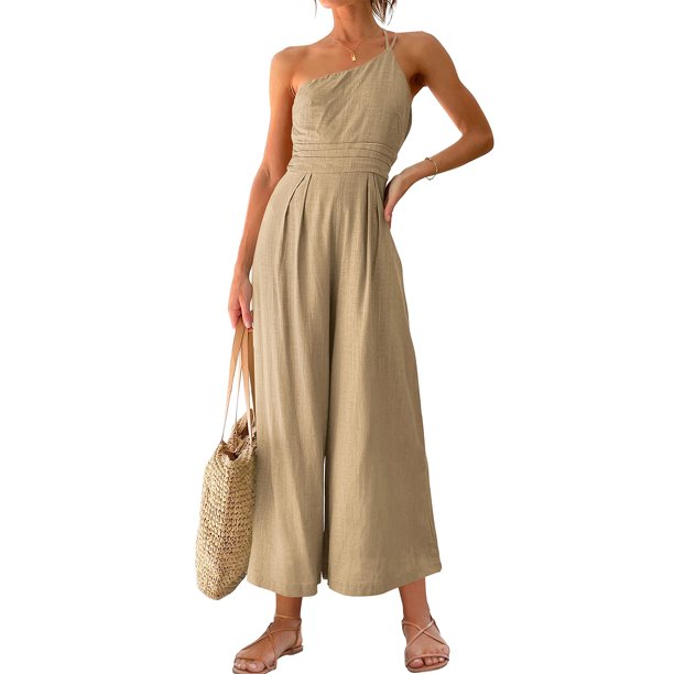 Pantalones Mameluco camisero sin mangas para mujer Trajes estéticos casuales de cuerpo entero Kuymtek Caqui T XL para Mujer