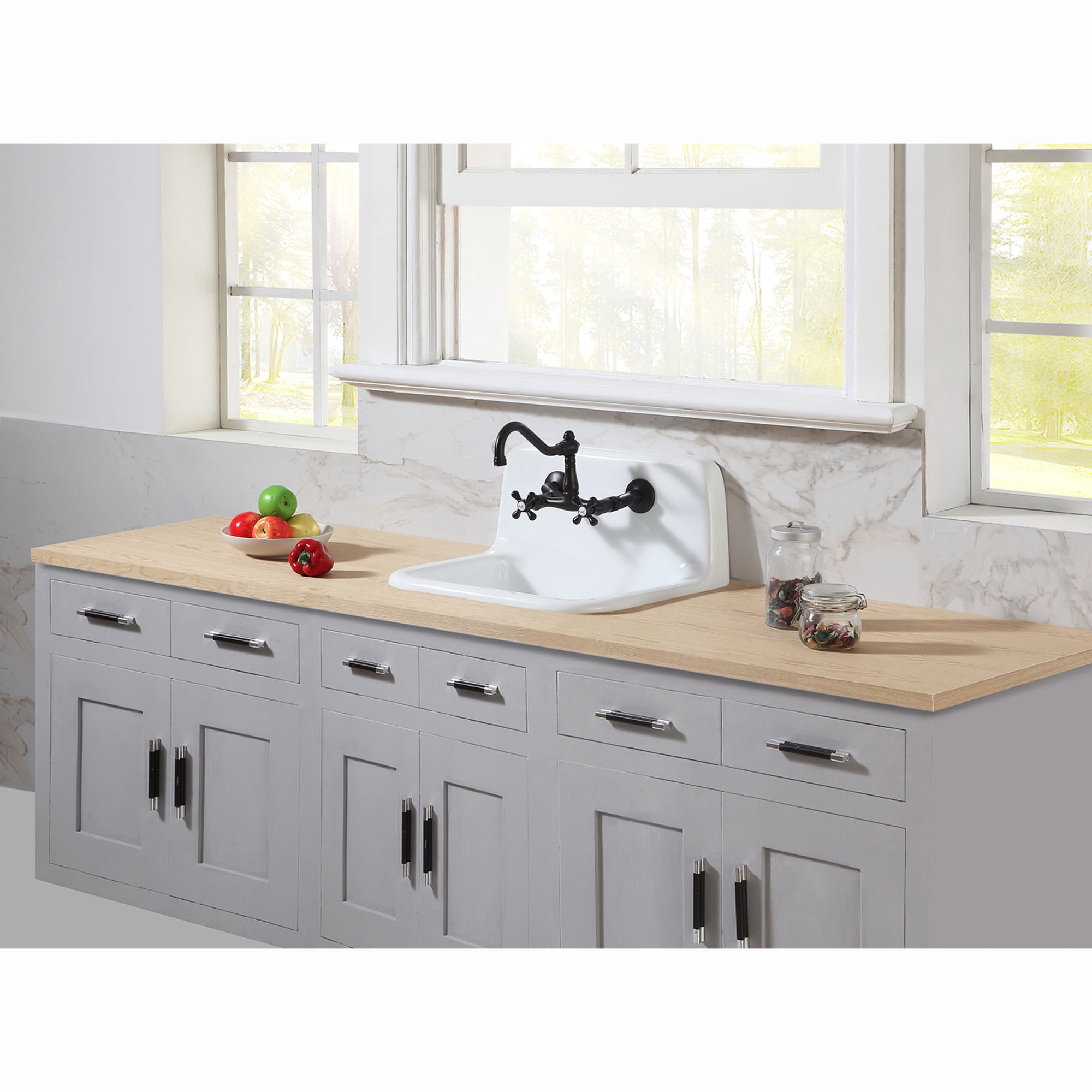Fauceture GCKWS221822 Petra Galley 22" Cast Iron Single Bowl Wall Mount Kitchen Sink (2-Hole), White