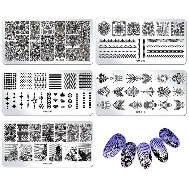 WOKOTO, 5 uds., placas de estampado para Kit de Arte de uñas, Mandala de encaje, flor, Animal, plantillas de imágenes de uñas, Kit de herramientas de sello de diseño
