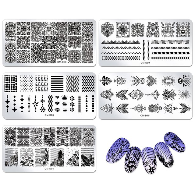 WOKOTO, 5 uds., placas de estampado para Kit de Arte de uñas, Mandala de encaje, flor, Animal, plantillas de imágenes de uñas, Kit de herramientas de sello de diseño