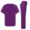 thumbnail image 3 of Fabrcox V Neck 2 Piece Scrub Sets for Women Loose Fit Scrubs Top and Wide Leg Pants Drawstring Pockets Nursing Working Scrubs Sets Dark Purple S, 3 of 3
