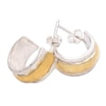 thumbnail image 4 of NOVICA Artisan Handmade Gold Accented Halfhoop Earrings Sterling Silver Plated Indonesia [0.6 in L x 0.4 in W x 0.5 in D] ' Golden Middle', 4 of 8