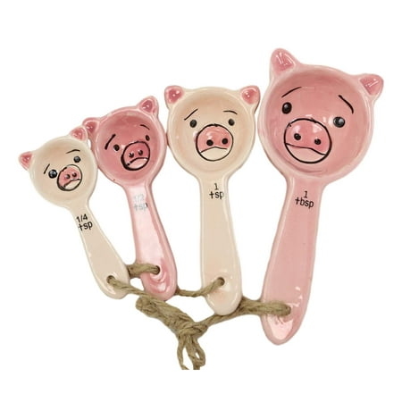 Ebros Oink Pink Farm Pig Face Ceramic Stackable Measuring Spoons
