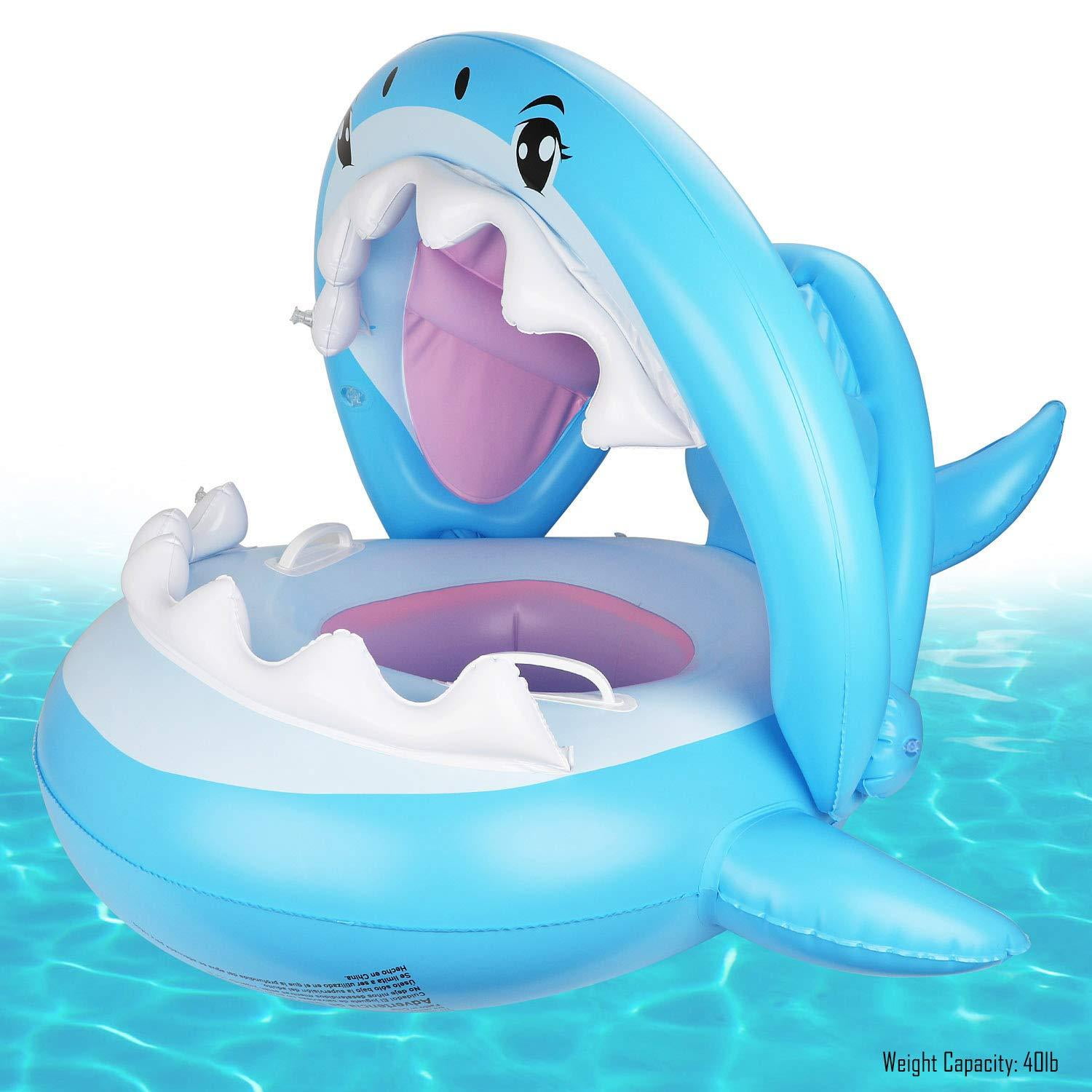 Baby Pool Float Swimming Float with Canopy Inflatable Floatie Swim Ring for Kids Aged 9-36