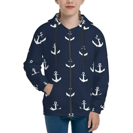

Hoodies for Teen Girls Boys white anchors navyblue Long Sleeve Youth Kids Essentials Zip Up Hoodie Lghtweight Fashion Hoodies & Sweatshirts Jacket Fall Winter Outfits Tops
