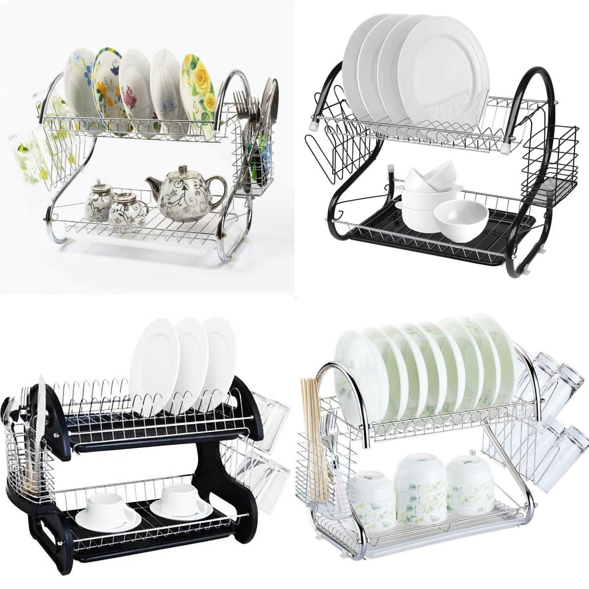 Z&L HOUSE 2-Tier Dish Drying Rack, Space Saving Metals Dish Dryer Rack with  Drainboard, Small Dish Racks for Kitchen Counter with Cup Holder Utensil