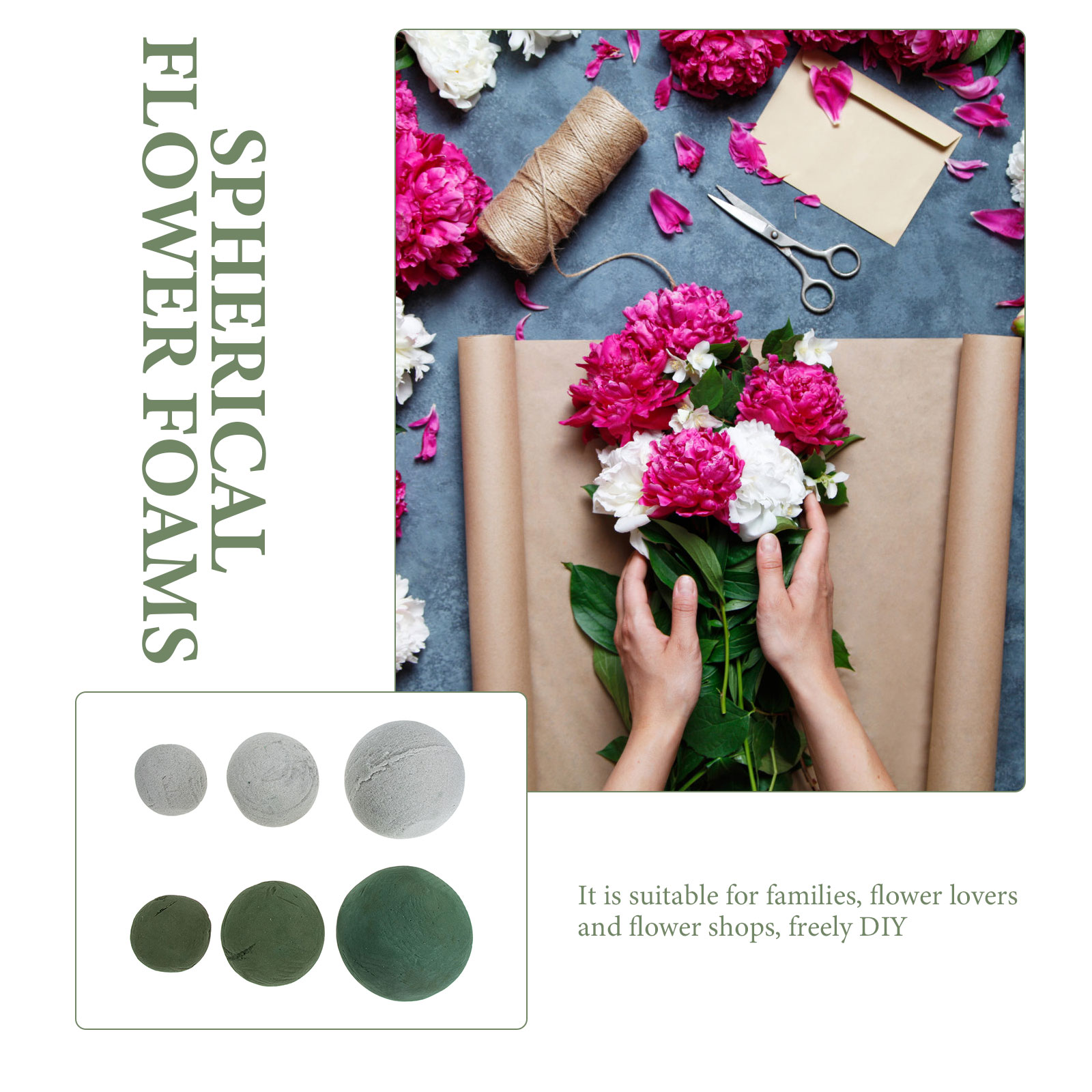 FONDOTIN 6Pcs Spherical Flower Foams Green Floral Accessory for Home Decoration and Flower Art