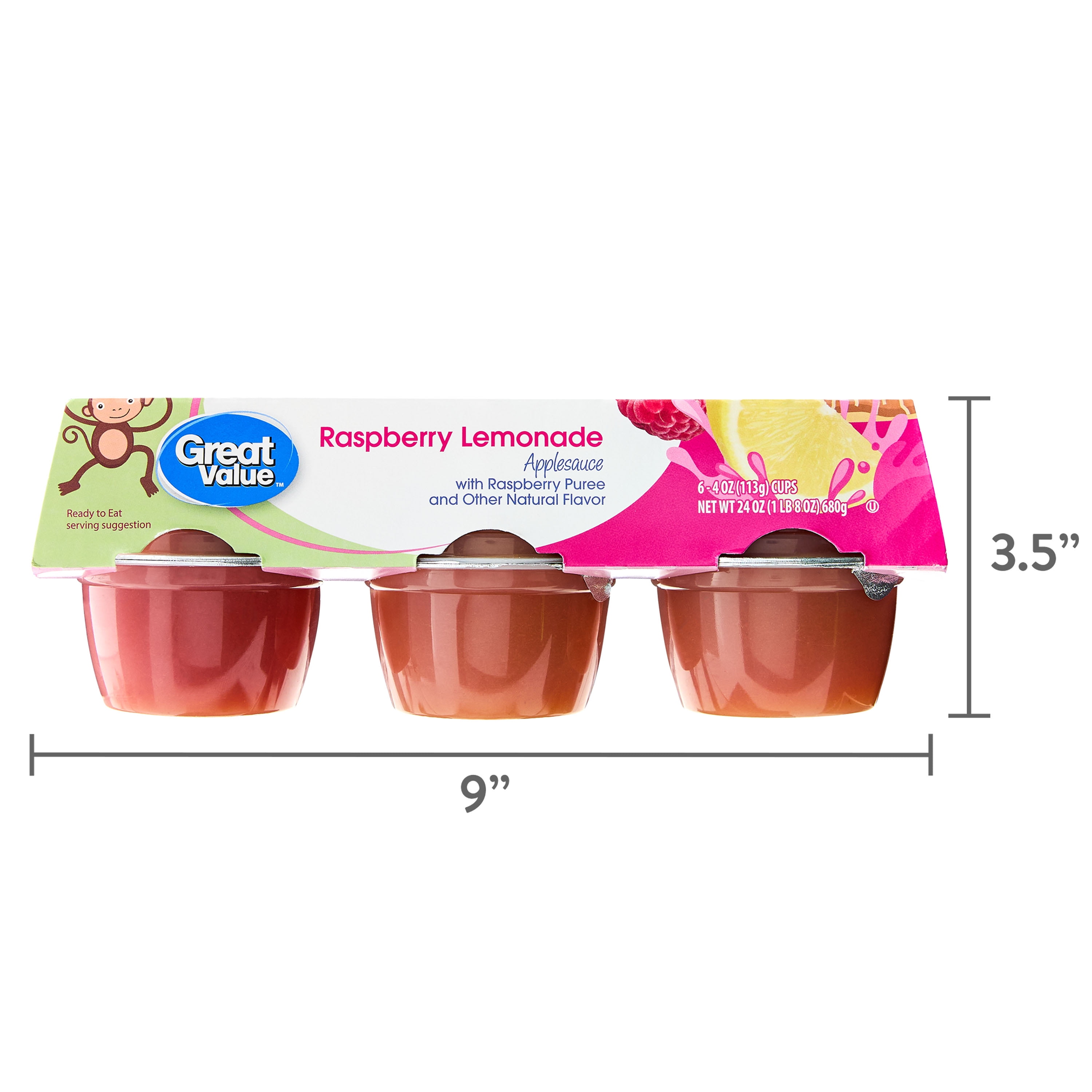 (4 pack) Great Value Raspberry Lemonade Applesauce, 4 oz, 6 Count