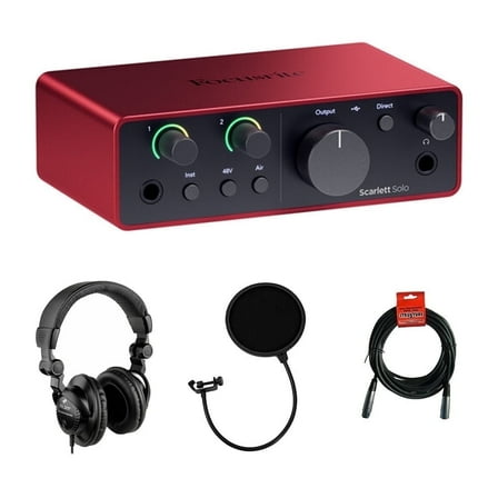 Focusrite Scarlett Solo 4th Gen USB Audio Interface with Headphones and Cable