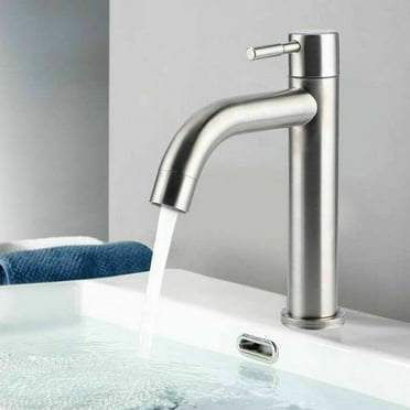 Minxio Stainless Steel Silver Single Cold Sink Faucet Bathroom Counter Basin Faucet