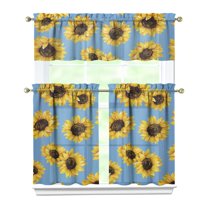3-Piece Sunflower Kitchen Curtain Set - Ruffled Valance and Tier Curtains with Rod Pocket, Fresh Floral Pattern for Farmhouse Kitchen Windows Decor, 54"x18"   27.5"x36"x2