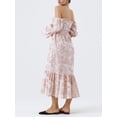 thumbnail image 3 of Vestido Tsseiatte para mujer, escote cuadrado, hombros descubiertos, manga larga abullonada, fruncido, cintura alta, informal, corte A, 3 of 8