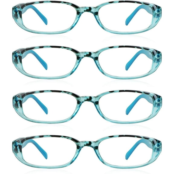 4 Pairs Reading Glasses, Blue Light Blocking Glasses, Computer Reading Glasses for Women and Men, Fashion Rectangle Eyewear Frame(4 Blue,  4.00 Magnification)