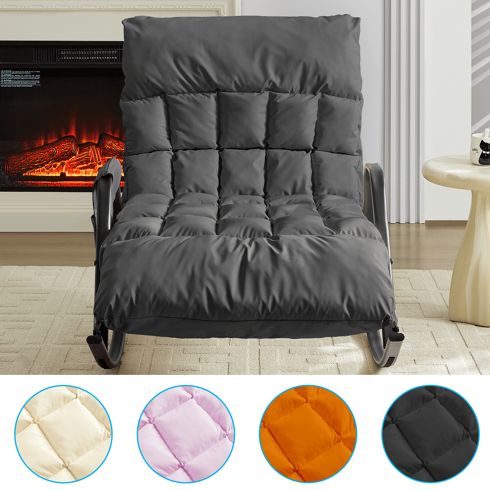 BALUS Rocking Chair, Leather Nursery Recliner with Adjustable Backrest & Footrest, Side Pockets, Modern Living Room Seating Space-Saving Design, Grey