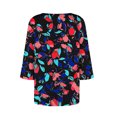thumbnail image 5 of thefmos Women's Round Neck 3/4 Sleeve Button Pullover Top Print Loose Fit Casual Blouse Fashion Fall Summer Outfit, Blue 2XL, 5 of 5