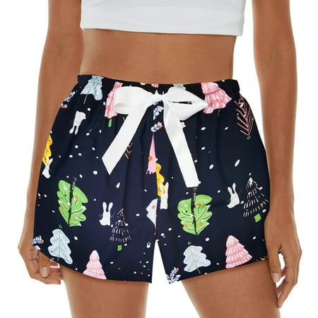 

Coopserbil Womens Pajama Shorts Shorts Lightweight Printed Bow Elastic Waist Lounge Pj Bottoms Women Dress Casual Pants Beach Cover up Pant