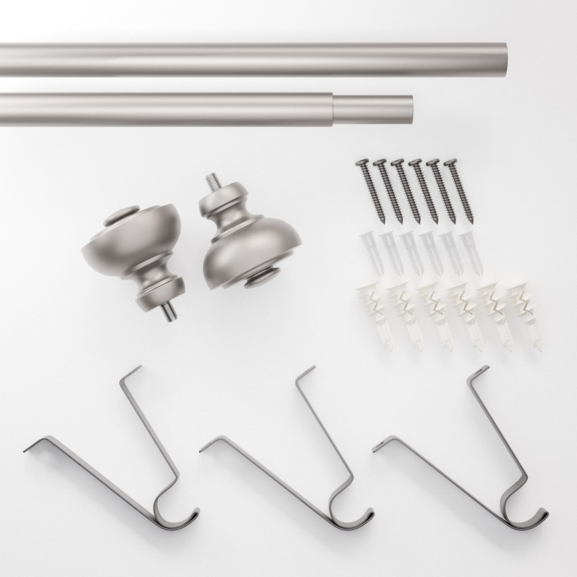 Mainstays 3/4" Nickel Cameron Urn Adjustable Single Curtain Rod Set, 30"-84"
