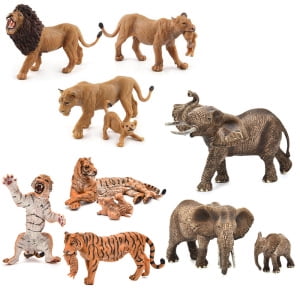 Modelo de animal salvaje de simulación de PVC sólido, tigre, león, elefante africano, rinoceronte, juguete