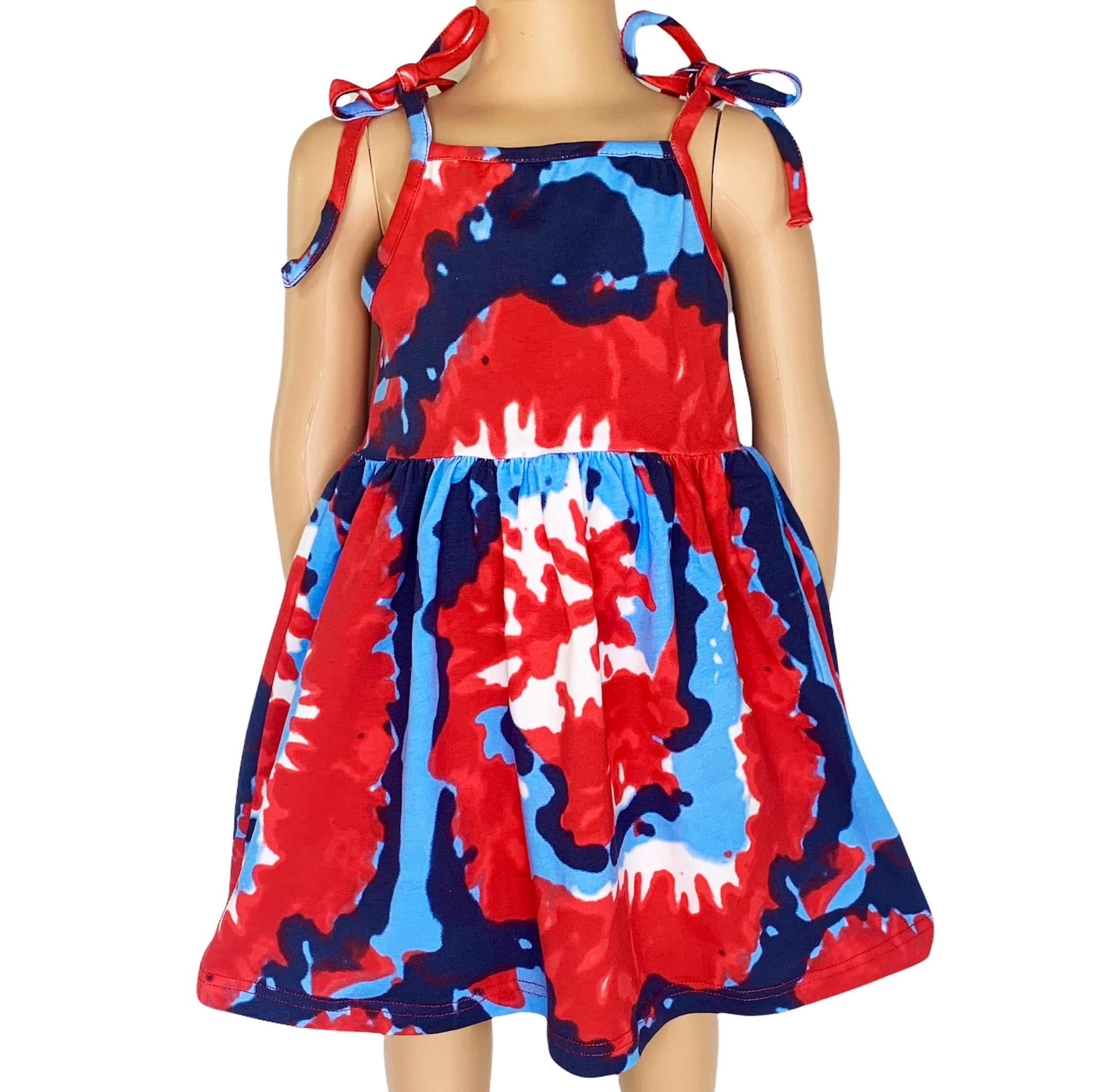 Summer Toddler Baby Girls Print 4th Of July Bowk Straps Dresses Holiday Clothes 