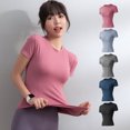 thumbnail image 1 of Camiseta de compresión para mujer elástica de manga corta ajustada atlética, 1 of 8