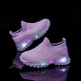 thumbnail image 5 of Toddler Boys Girls Knitting Loafers LED Light Up Lightweight Sock Shoes Kids Comfortable Platform Slip on Sneakers Purple, 5 of 6