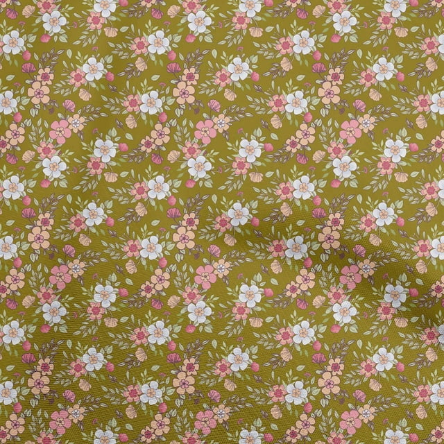 oneOone Polyester Spandex Dark Olive Green Fabric Floral Sewing Material Print Fabric By The Yard 56 Inch Wide